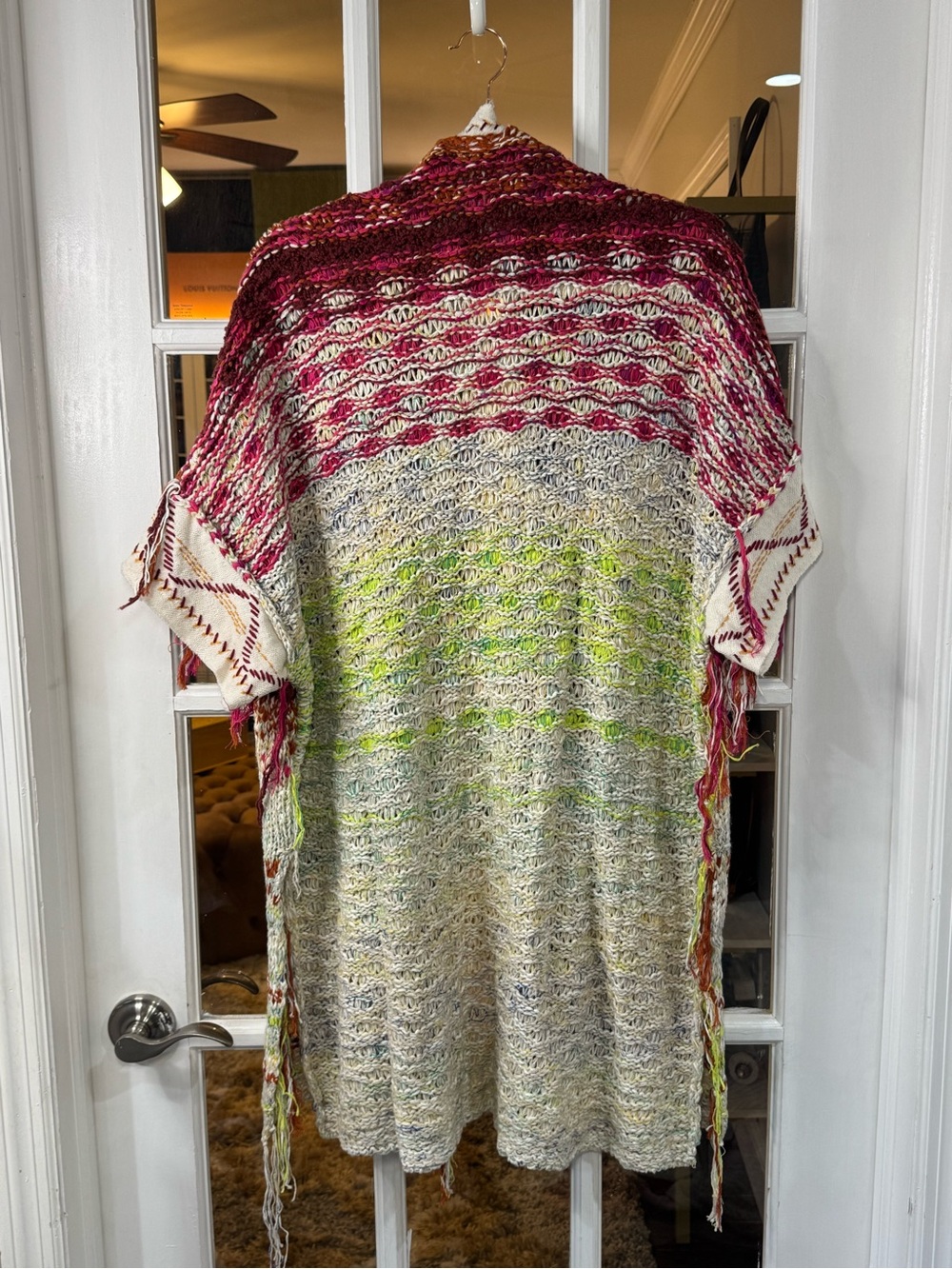 Free People Skies the Limit Cardigan/sweater/poncho Dessert Dream Fringe Boho - Picture 12 of 13